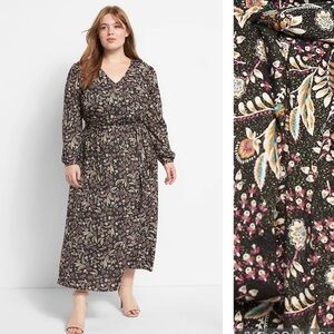 Lane Bryant Black Floral Long Sleeve Dress